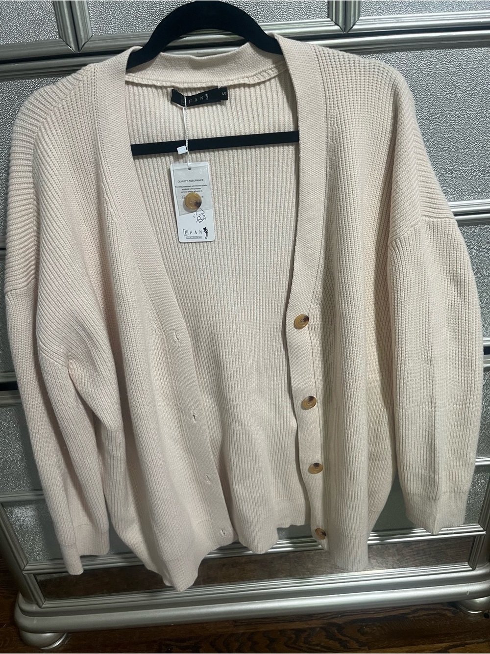 Cozy Open-Front Cream Cardigan with Button Detail Oversized Small
